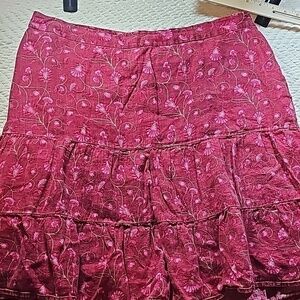 Vintage GAP Skirt Women’s 12 Red Floral Tiered Ruffle Linen Skirt